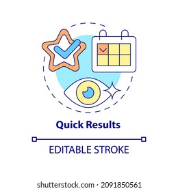 Quick Results Concept Icon. Most Effective Procedure. Most Obvious Benefits Of Laser Eye Surgery Abstract Idea Thin Line Illustration. Vector Isolated Outline Color Drawing. Editable Stroke