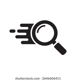 Quick search icon with a fast magnifying glass for rapid data analysis speedy information lookup and efficient discovery on the internet or database vector solid glyph icon