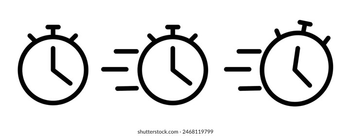 quick service clock vector icon set. fast express delivery vector symbol. urgent, hurry or rush icon set. deadline clock time sign