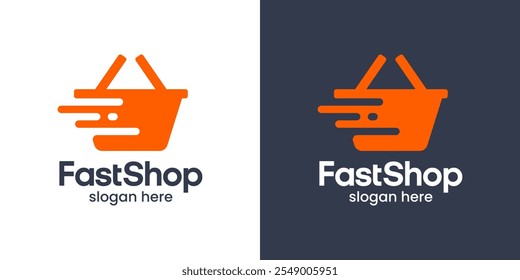 Quick shopping design logo. Shopping bag logo with speed symbol design vector icon