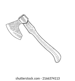 Un boceto rápido de un hacha al estilo de un doodle. Dibujo vectorial a mano aislado en un fondo blanco.