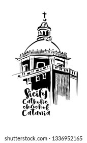 Quick sketch by hand. Dome of Cathedral of Santa Agata, Sicilia, Italy.