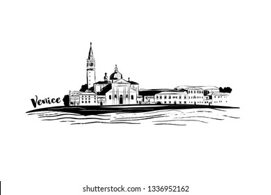 Quick sketch by hand. San Giorgio Island, Venice, Italy