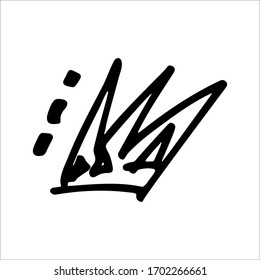 A quick sketch with a crown marker with three triangles inside. Vector illustration Black lines and white background. One image.