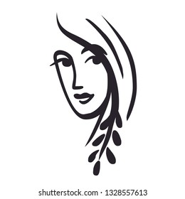 Quick sketch of female face on white background. Vector hand drawn illustration