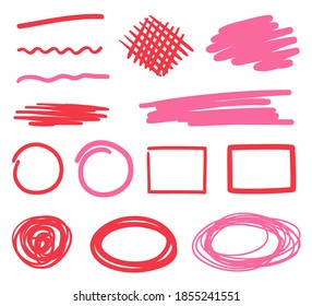 Quick sketches. Hand drawn different objects on isolated white background. Freehand art. Colorful elements for design