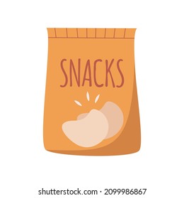 Quick snacks, potato or corn chips, flat vector illustration