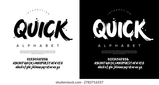 Quick splash hand drawn brush script font alphabet vector lettering design template