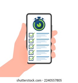 Quick survey. Badge icon. Check list and stopwatch. Exam application. Quick survey sign.