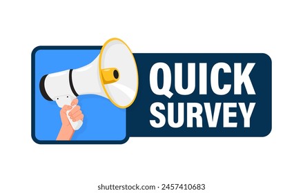 Quick survey. Hand hold megaphone speaker for announce. Attention please. Shouting people, advertisement speech symbol