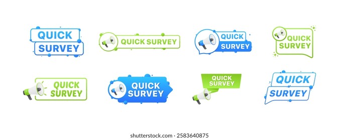 Quick survey message set icons. Megaphone icon. Flat style. Vector icons