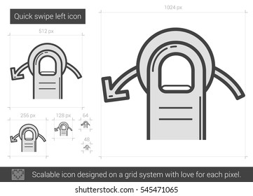Quick swipe left vector line icon isolated on white background. Quick swipe left line icon for infographic, website or app. Scalable icon designed on a grid system.