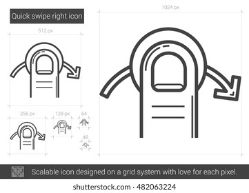 Quick swipe right vector line icon isolated on white background. Quick swipe right line icon for infographic, website or app. Scalable icon designed on a grid system.