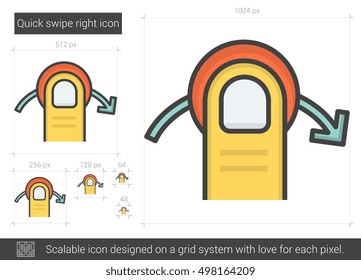 Quick swipe right vector line icon isolated on white background. Quick swipe right line icon for infographic, website or app. Scalable icon designed on a grid system.