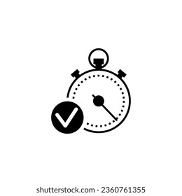 Quick time icon. Fast deadline symbol. Timer with check mark icon. Vector illustration. EPS 10.