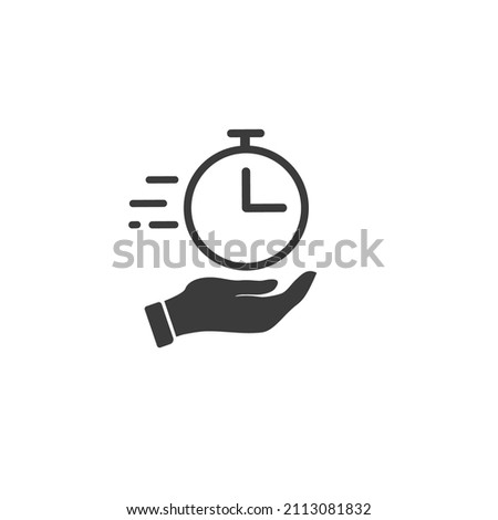 Quick time icon, fast deadline, stopwatch on the hand, editable stroke vector illustration