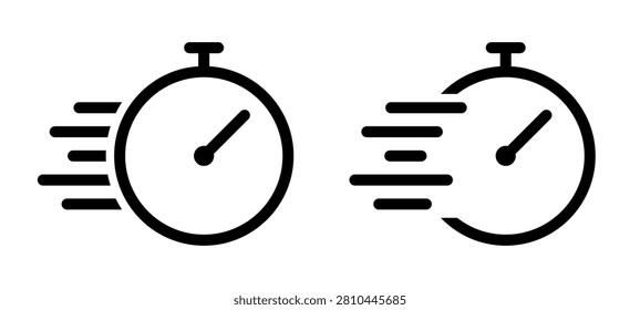 Quick time icon, fast delivery symbol, time management stopwatch, quick execution, rapid sign, speed