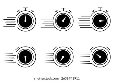 Quick time icon. Fast time icon set. Fast stopwatch. Timer linear icon.