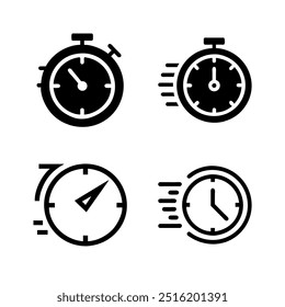 Quick time icon set featuring fast deadline symbols. Clean vector illustrations on a white background, perfect for time management, urgent tasks, or scheduling visuals.