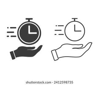 Quick time line icon set, fast deadline, stopwatch on the hand, editable stroke vector illustration