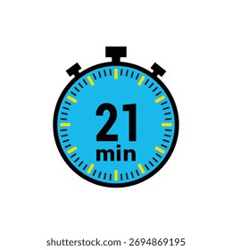 quick timer showing 21 minutes for fast cooking, exercise, or meetings reminder icon on white