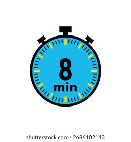 quick timer showing 8 minutes for fast cooking, exercise, or meetings reminder icon on white