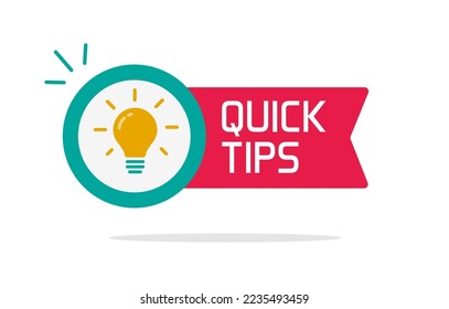 Quick tip icon vector or advice trick idea help info guide symbol flat red blue graphic, suggestion helpful hint label, instruction light bulb badge clipart, fact information lightbulb button