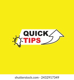 Quick tip logo with light bulb. Quick tips, tooltips, useful tricks, and hints for websites. Vector icon of solution, advice. Useful ideas, solutions and tricks. Top tip advice note icon.