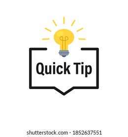 Quick tip speech bubble icon. Clipart image isolated on white background.