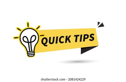 Quick tips advice with lightbulb yellow banner vector design on white background