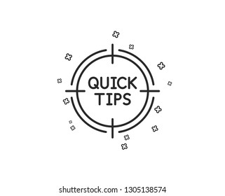 Quick tips aim line icon. Helpful tricks target sign. Geometric shapes. Random cross elements. Linear Tips icon design. Vector