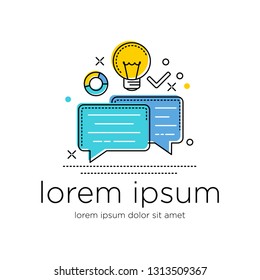 Quick Tips badge with light bulb and speech bubble. Trendy flat vector on yellow background. Vector Illustration. - Vector