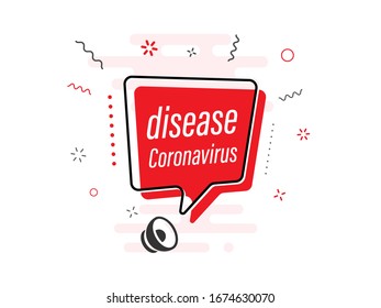 Schnelles Tipp-Abzeichen mit Lautsprecher. Illustrationen Konzept Coronavirus COVID-19. Virus stammt aus China. Warnhinweis auf Pandemie. 