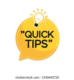 Quick Tips banner with light bulb. Vector background.