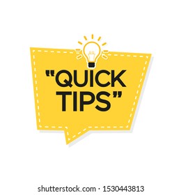 Quick Tips banner with light bulb. Vector background.