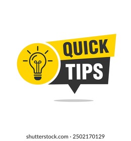 Quick Tips banner with light bulb and speech bubble vector illustration.