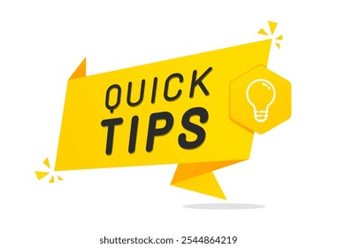 Quick Tips banner with light bulb. Flat  speech bubble quick tips vector illustration.