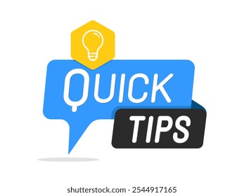 Quick Tips banner with light bulb. Flat  speech bubble quick tips vector illustration.