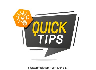 Banner Dicas Rápidas com lâmpada elétrica. Exemplo de vetor de pontas rápidas de balão plano.