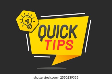 Quick Tips banner with light bulb. Flat  speech bubble quick tips vector illustration.