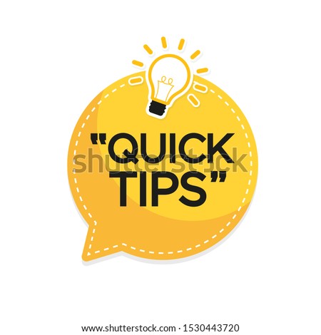 Quick Tips banner with light bulb. Vector background.