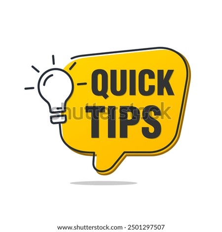 Quick Tips banner with light bulb and speech bubble vector illustration isolated on white background.