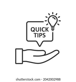 Schnelle Tipps Banner auf der Hand Symbol Linie Stil einzeln auf weißem Hintergrund. Vektorgrafik