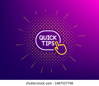 Quick tips click line icon. Halftone pattern. Helpful tricks sign. Gradient background. Quick tips line icon. Yellow halftone pattern. Vector