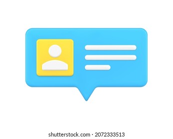 Quick tips creative 3d design incoming new message chat box infographic icon vector illustration. Letter or email received with text and person photography avatar isolated. Cyberspace chatting