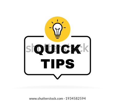 Quick tips geometric message bubble with light bulb emblem. Banner design for business and advertising. Vector illustration. Foto d'archivio © 