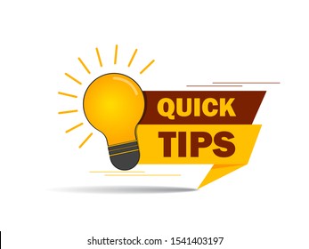 Quick Tips, Helpful Suggestions, Tooltip, Advice Idea Solution Speech Bubble. Label Useful Clue. Creative Sticker, Icon For Web, Blog Post, Education. Quick Tips And Lightbulb, Lamp. Vector Isolated