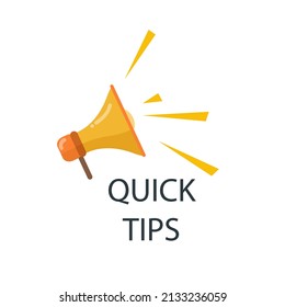 Quick tips, helpful suggestions, tooltip, advice idea solution speech bubble. Label useful clue. Creative sticker, icon for web, blog post, education. Quick tips and light bulb, lamp.