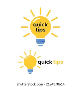 Quick tips, helpful tricks, helpful advice vector logo icon or symbol set with black, yellow and blue color and lightbulb element on white background