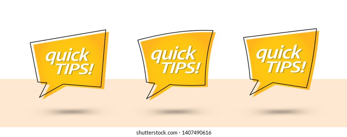 Quick tips, helpful tricks. Set of yellow trendy banners. Ready for use in web or print design.